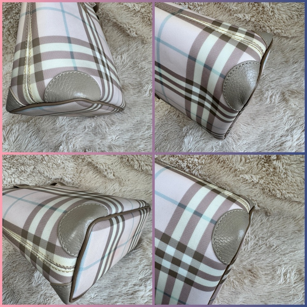 Burberry Plaid Nova Check Small Tote Handbag - Taupe and Candy Pink - Silver HW - Picture 6 of 15